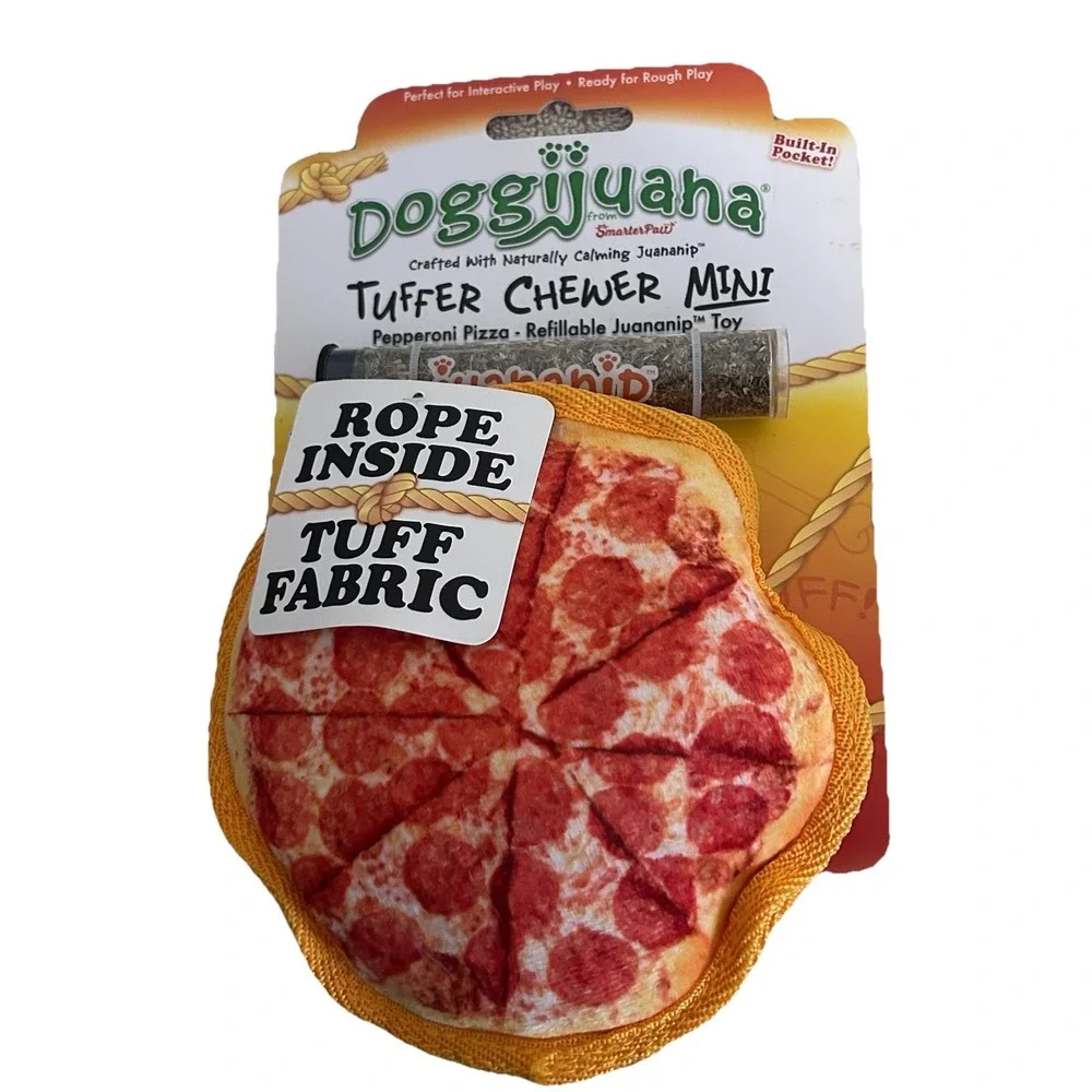 3 NEW Doggijuana Pupcorn, Christmas Stocking, Pizza with Refillable Dognip Toys